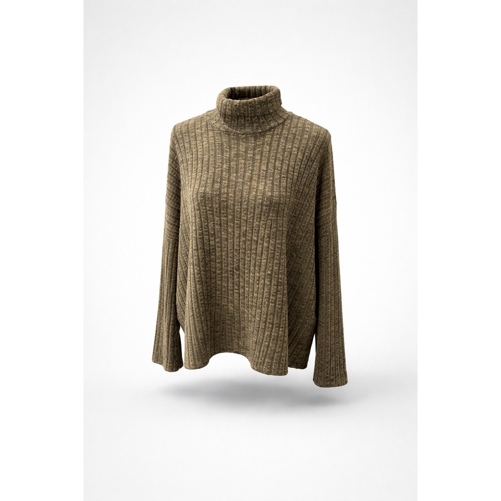 🍁American Eagle Outfitters Womens Ribbed Turtleneck Sweater Olive Green Marl Me